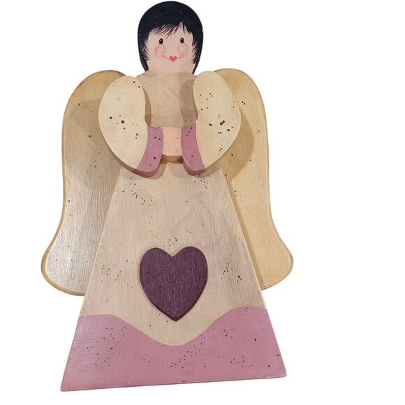 Vintage Wooden decorative angel figures, Lot of Two 16" 12" - Picture 9 of 13